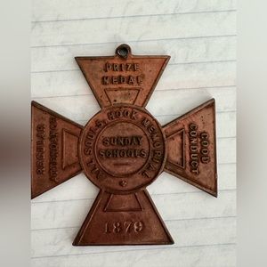 Sunday School attendance brass metal 1879 All souls Hook Memorial antique